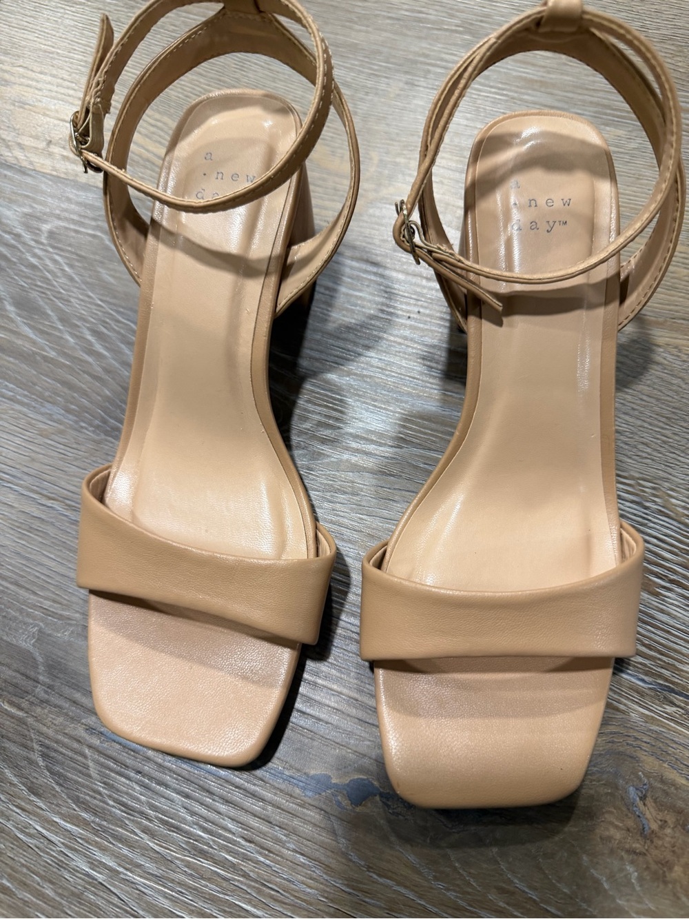 a new day Nude/Tan Square-Toe Ankle-Strap Heels